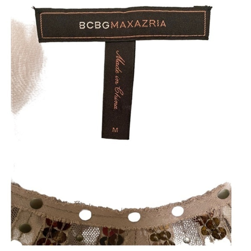 BCBGMaxAzria Gray Silver Embellished‎ Silk Short Sleeve Blouse Top Size Medium - Picture 6 of 6
